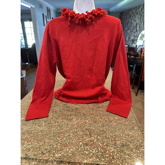 Carole Little silk cashmere Womens Large Red Ruffle waist length see measureme - Picture 6 of 10